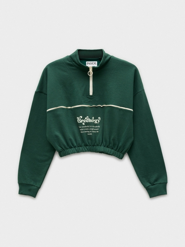 Sweatshirt cropped com fecho de correr verde