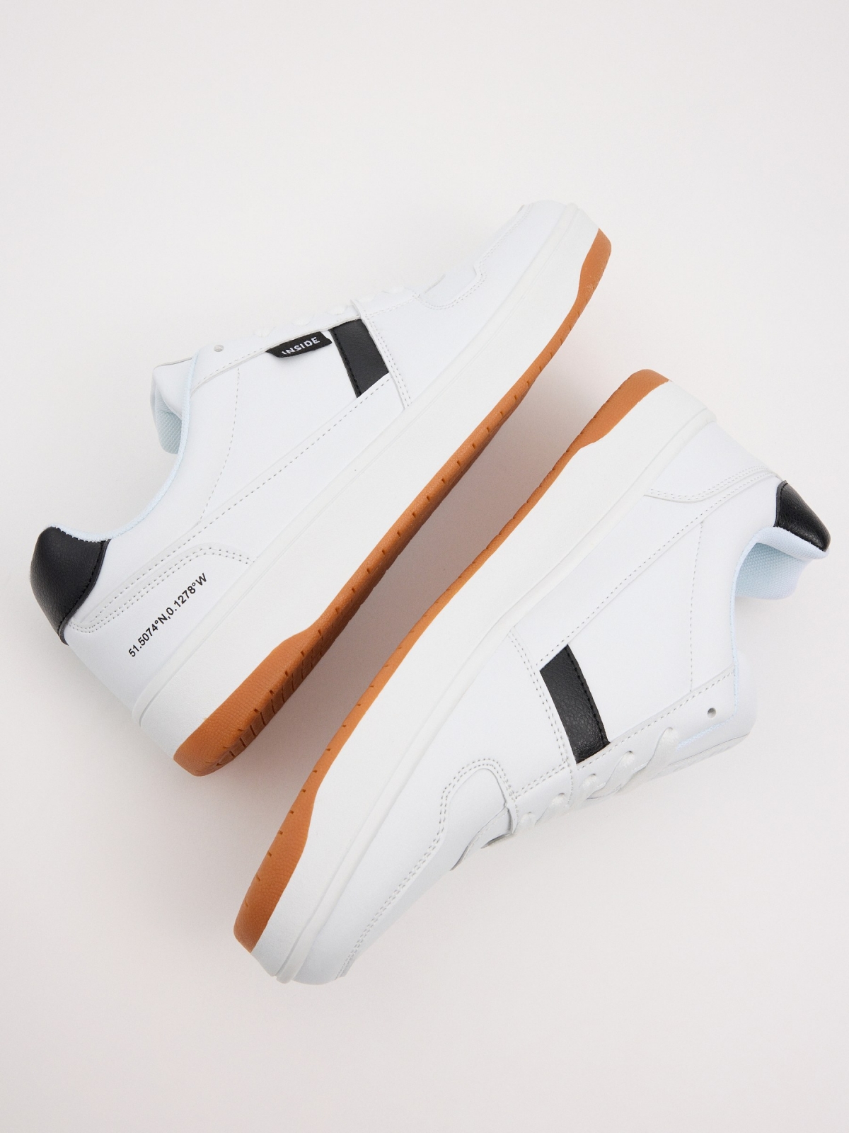 Combined leather-effect white sneakers white detail view