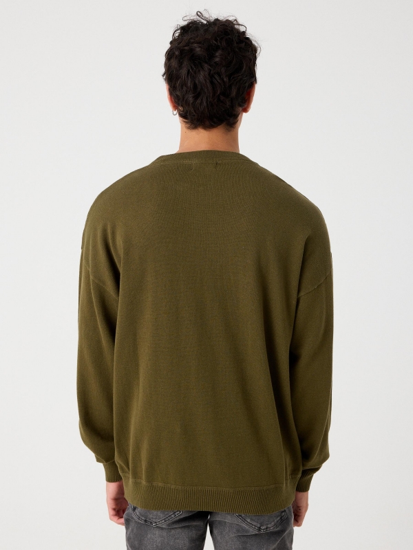 Text knit sweater dark green middle back view