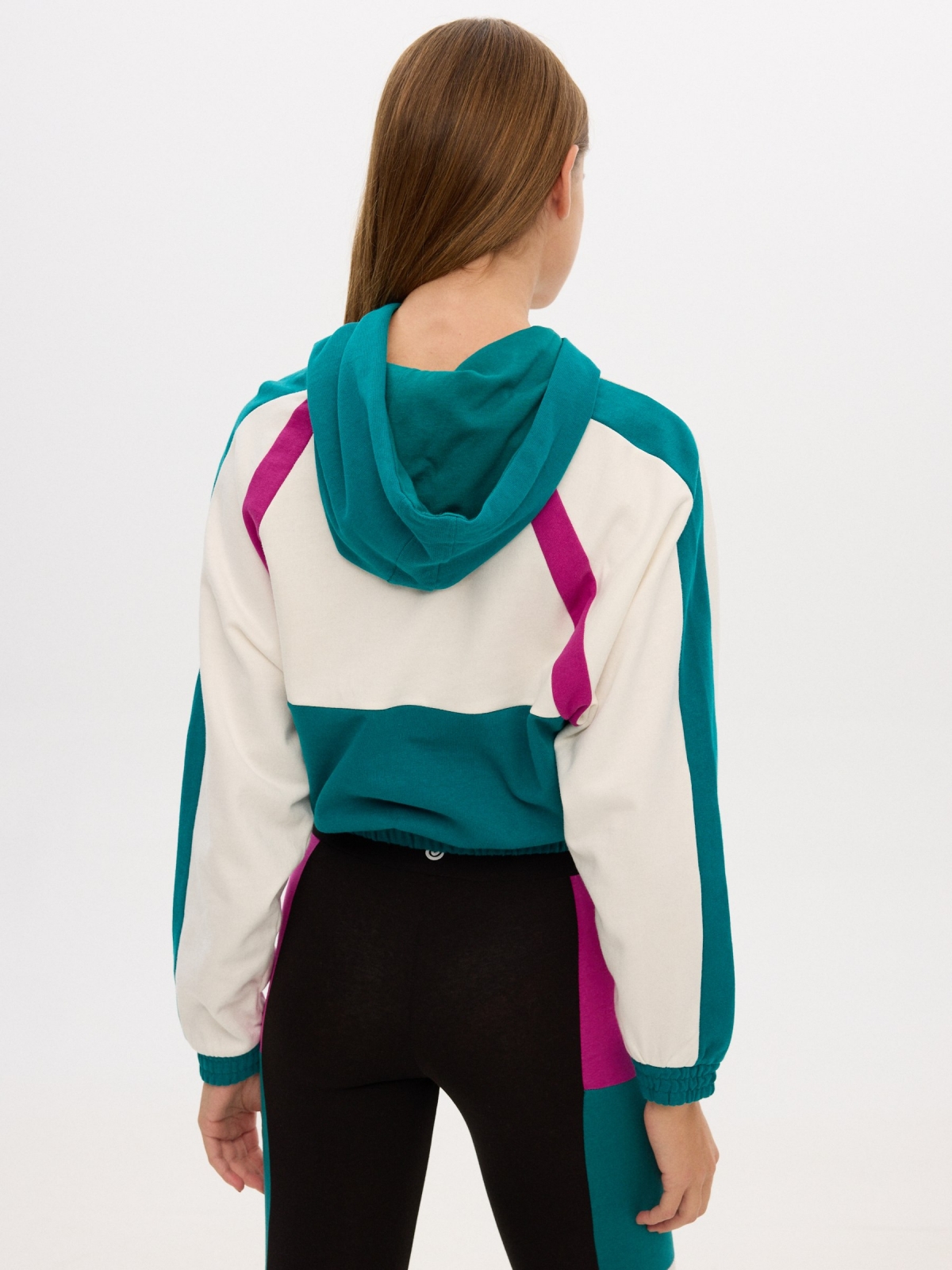 Color block sweatshirt green middle back view