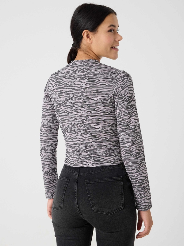 Zebra print ribbed t-shirt mauve middle back view