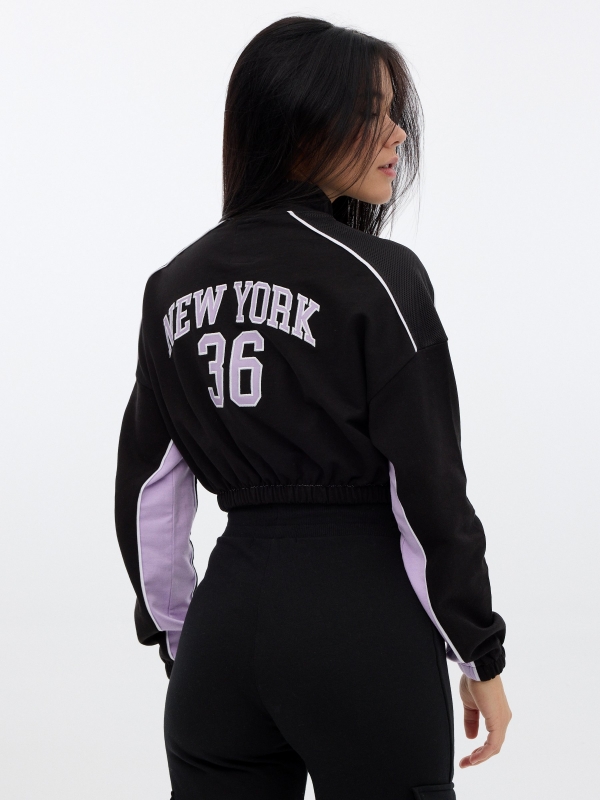 Cropped sweatshirt with zip black middle back view