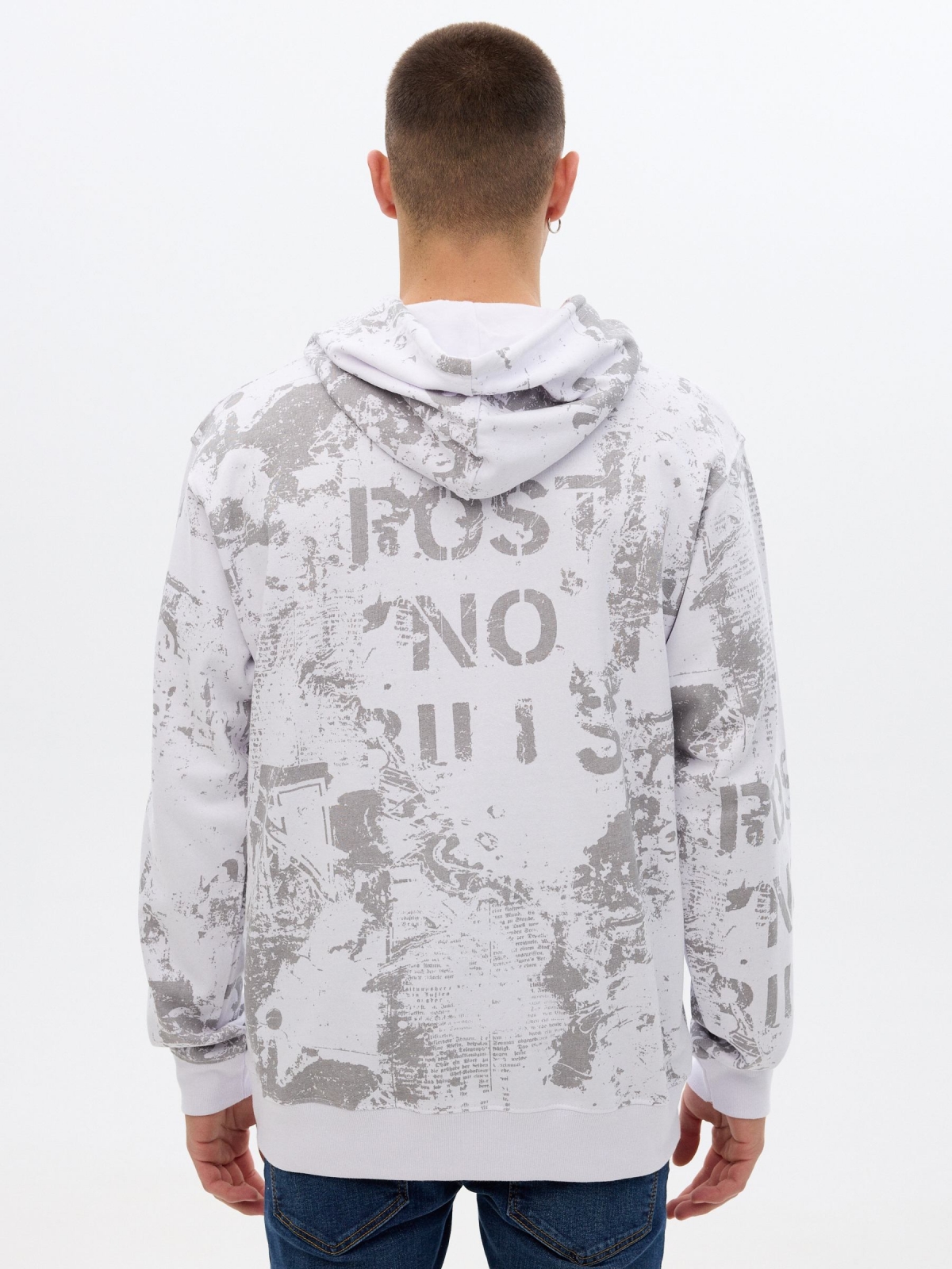 Text hooded sweatshirt white middle back view