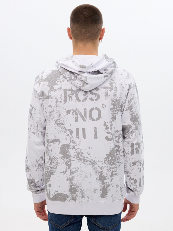 Text hooded sweatshirt white middle back view