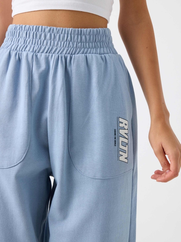 Blue printed jogger pants blue detail view