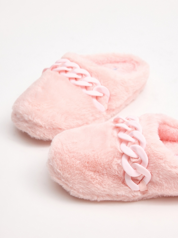 Pantufas cor-de-rosa rosa vista detalhe