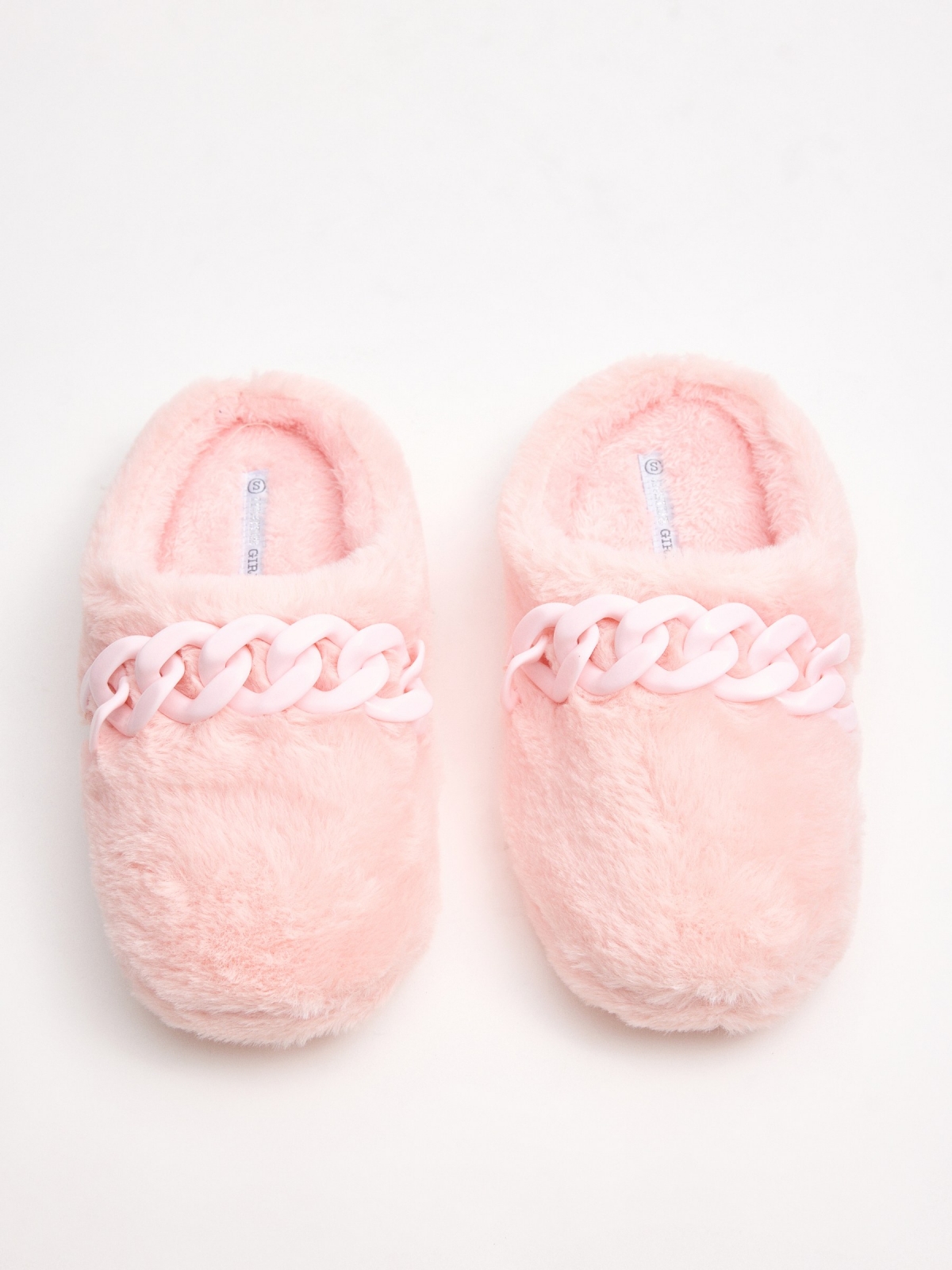 Pantufas cor-de-rosa rosa vista detalhe