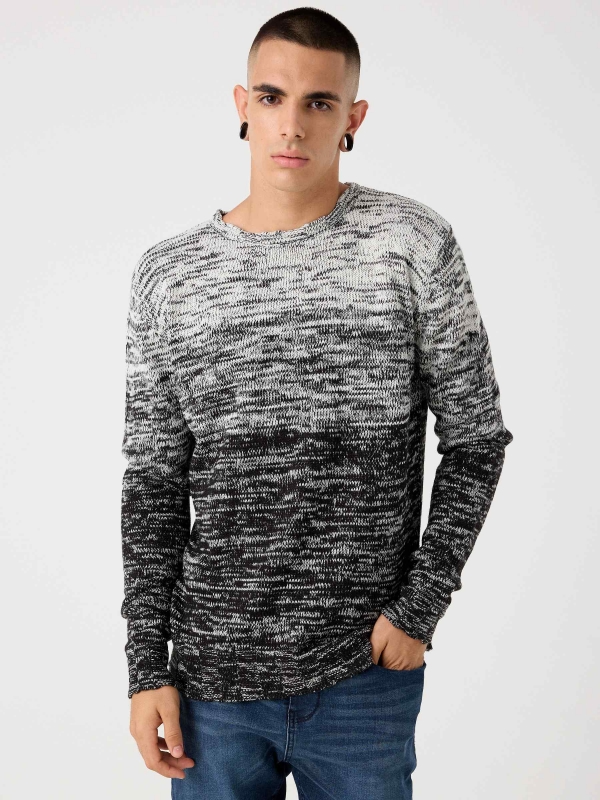 Suéter combinado marmorizado cinza vista meia frontal