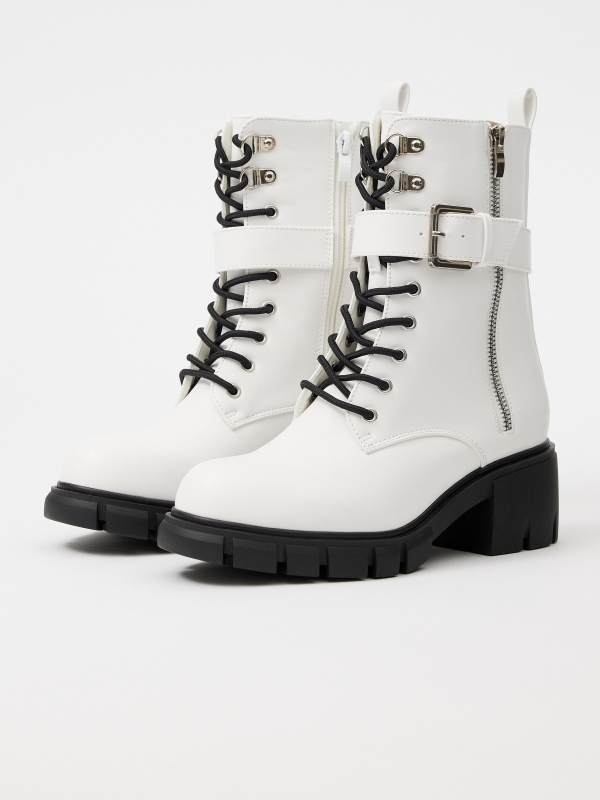 White ankle boot with buckle white 45º front view