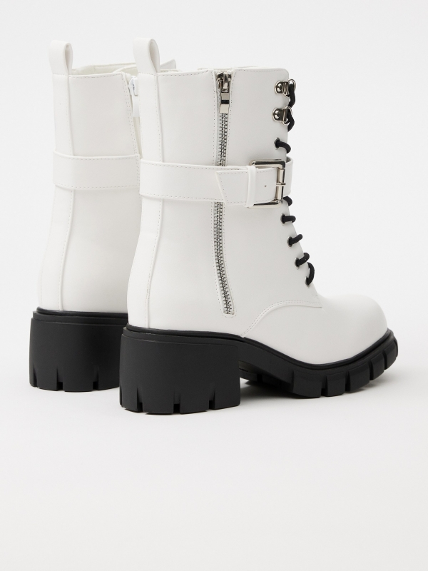 White ankle boot with buckle white 45º back view