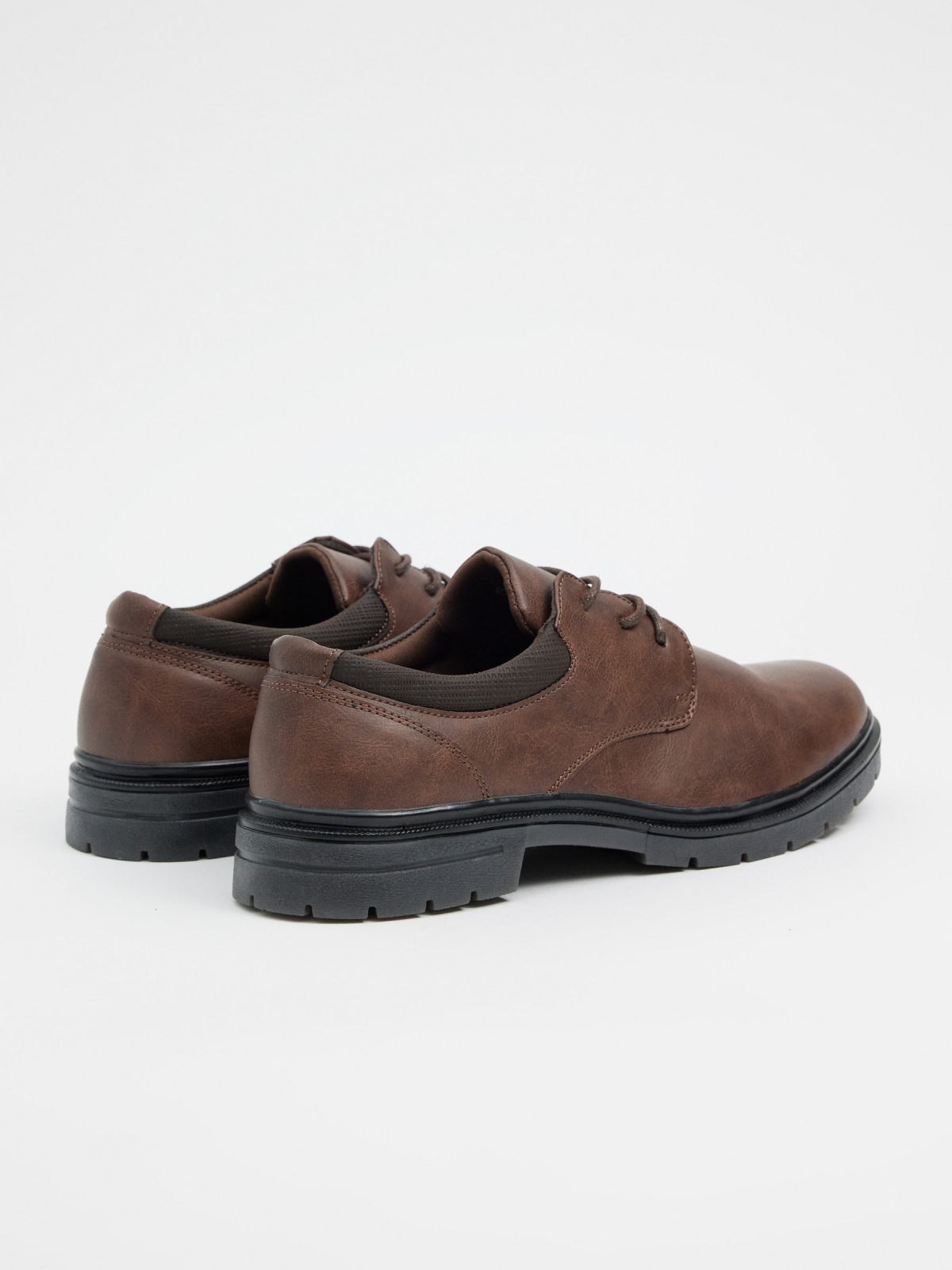 Brown leather effect shoe dark brown 45º back view