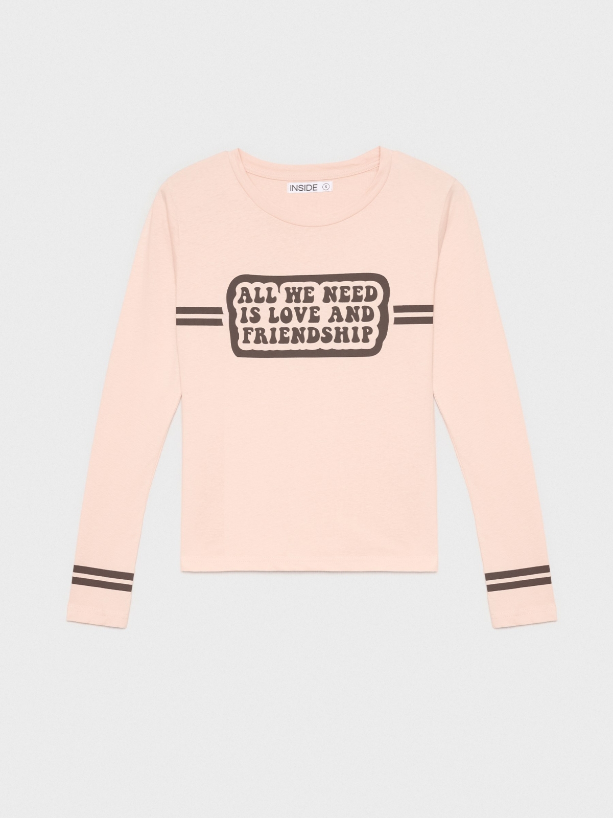  T-shirt manga longa mensagem rosa claro