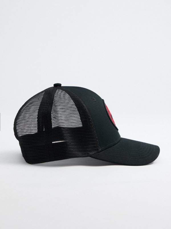 Embroidered patch cap black detail view