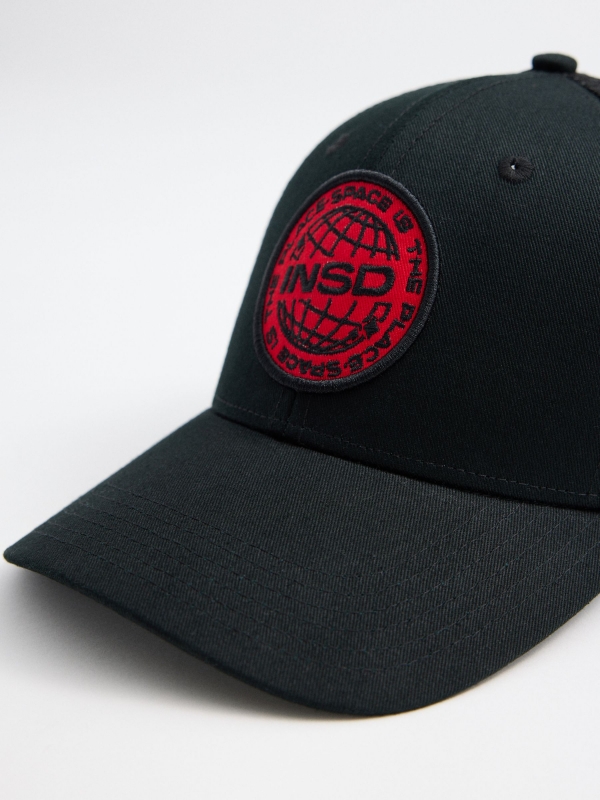 Embroidered patch cap black detail view