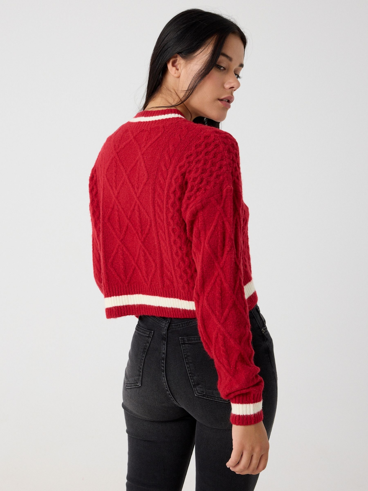 College sweater garnet middle back view