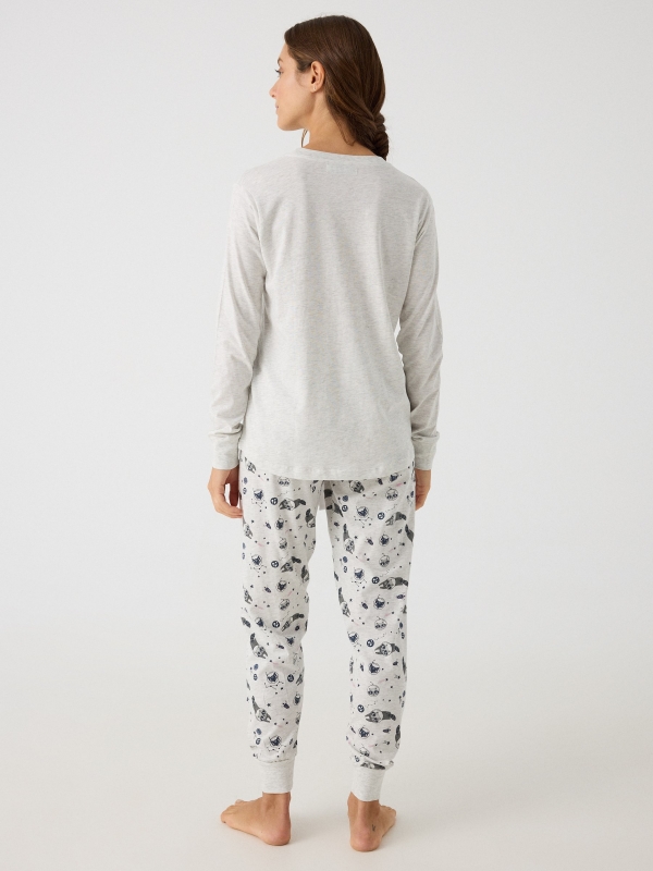 Pijama com estampa de guaxinins cinza melange vista meia traseira
