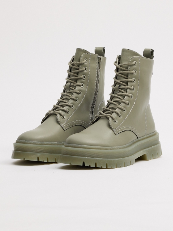 Green military style boot green 45º front view