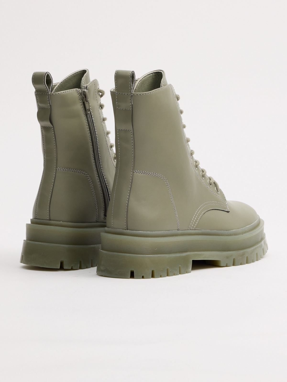 Green military style boot green 45º back view