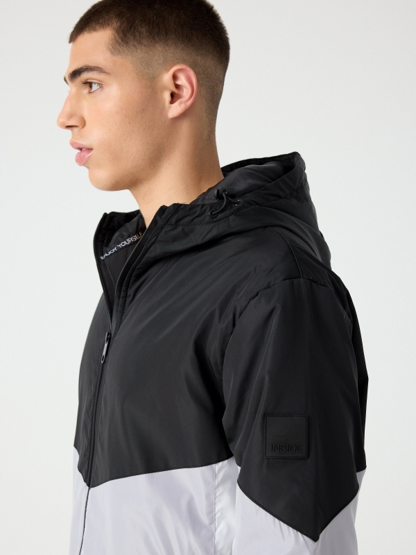 Quilted jacket with zip pockets black detail view