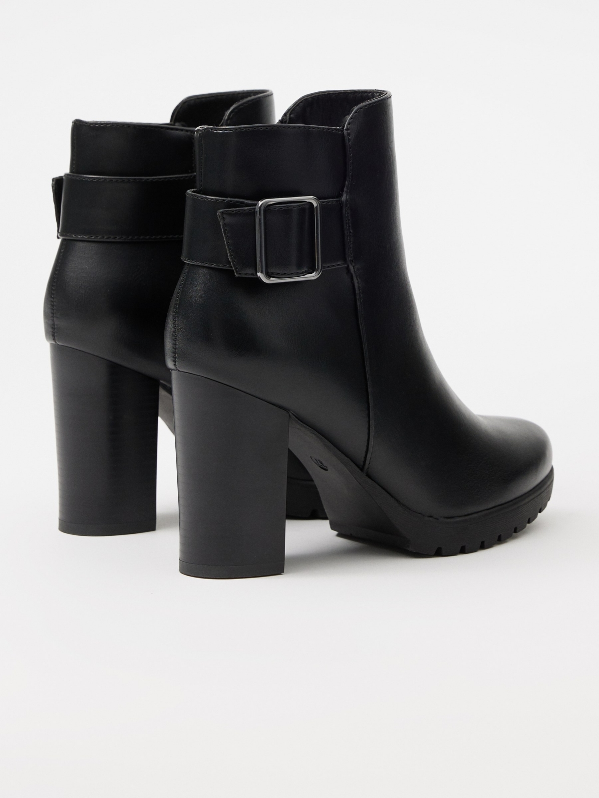 Black leather effect ankle boot with buckle black 45º back view