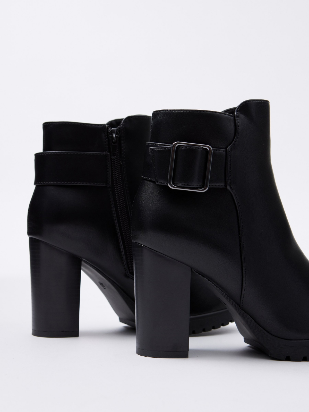 Black leather effect ankle boot with buckle black zenithal view
