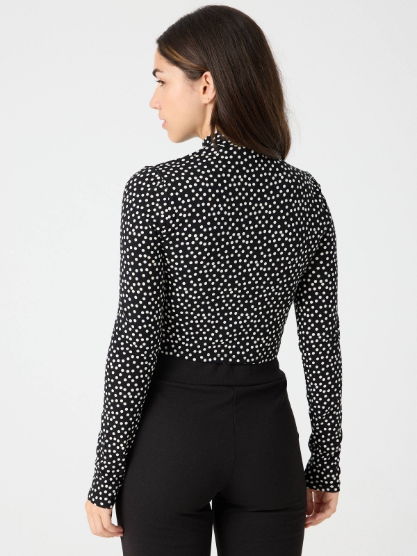 High neck polka dot cropped t-shirt black middle back view