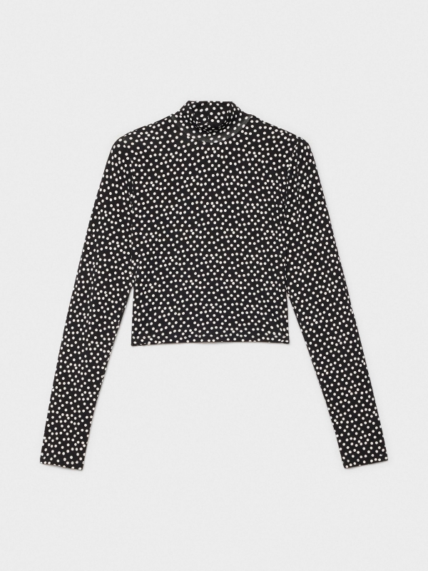  High neck polka dot cropped t-shirt black