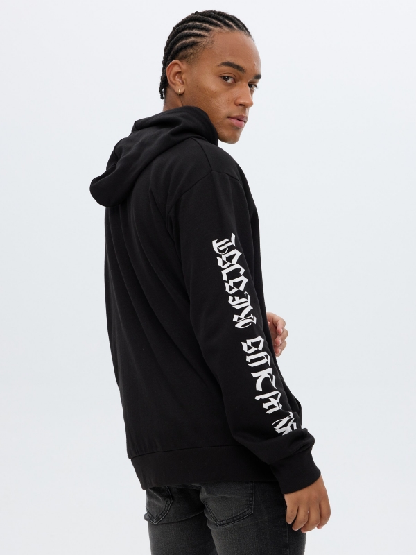 Sweatshirt de impressão aberta preto vista meia traseira