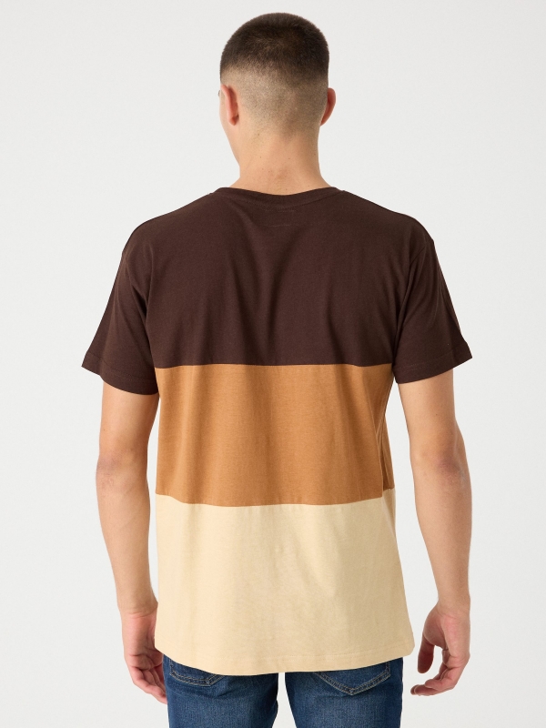 Camiseta color block print texto marrón tierra vista media trasera
