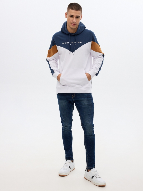 Sweatshirt com capuz desportivo branco vista geral frontal