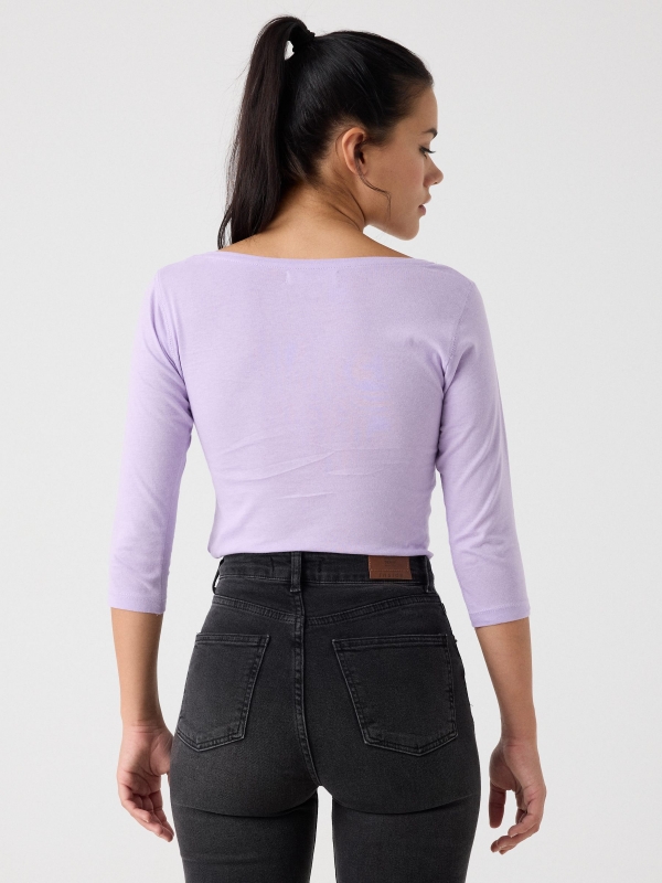 3/4 sleeve t-shirt with flower print lilac middle back view