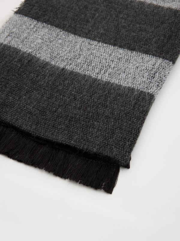 Frayed striped scarf dark grey folded view