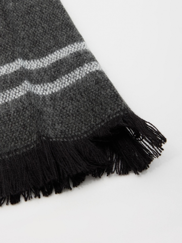 Frayed striped scarf dark grey close-up view