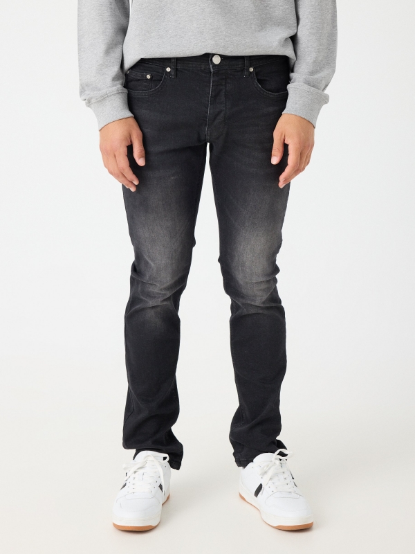 Regular black washed jeans black middle front view