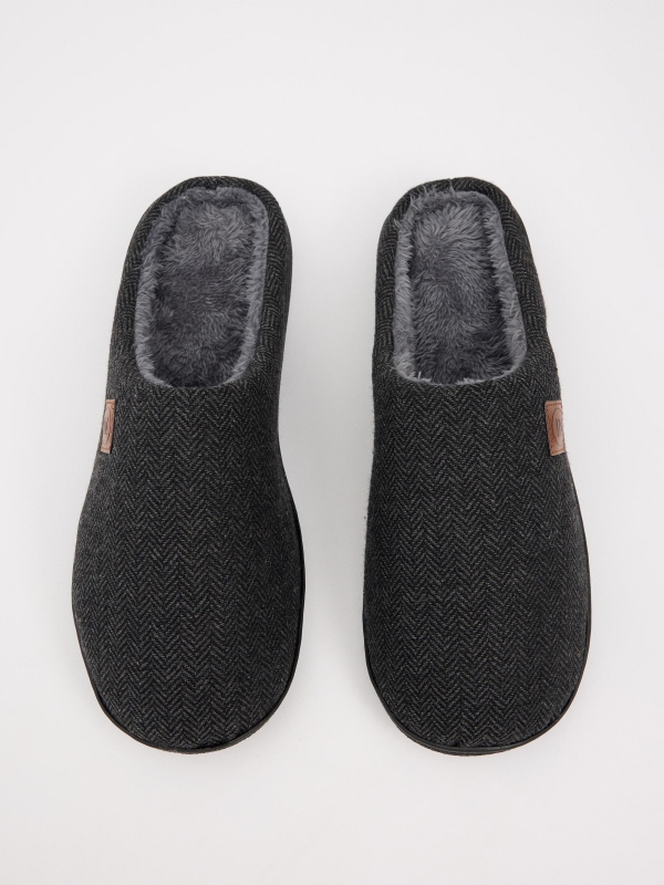 Fur lined home slippers dark grey foreground