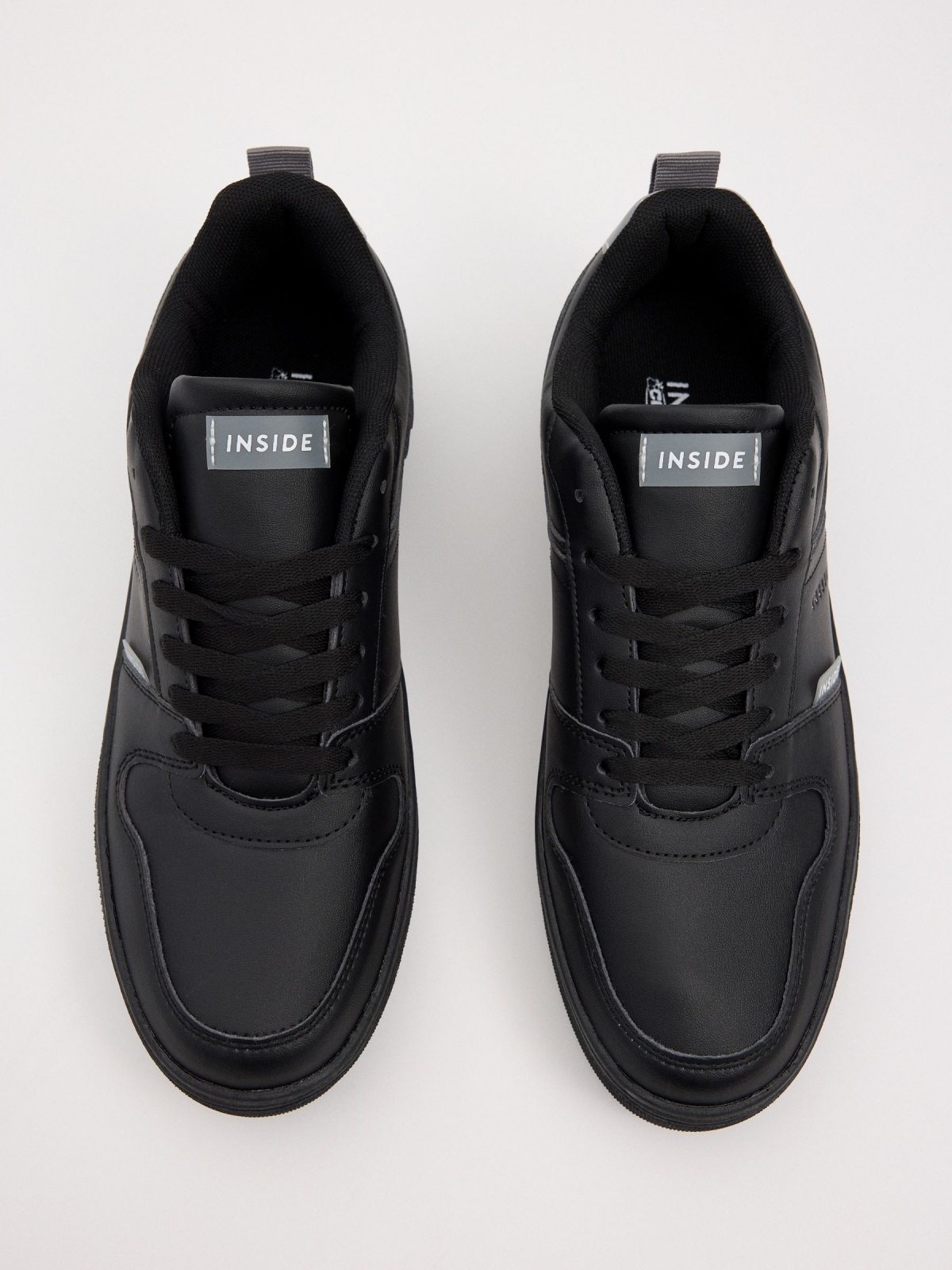 Black leather-effect retro sneaker black zenithal view
