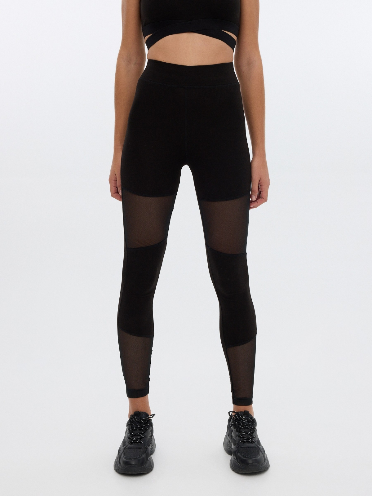 Leggins combined with mesh black middle front view