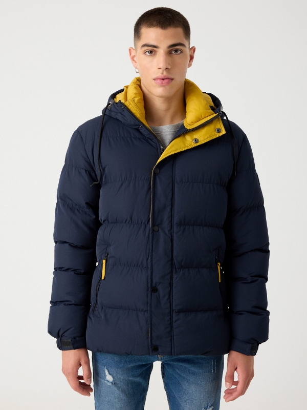 Contrast padded jacket navy middle front view