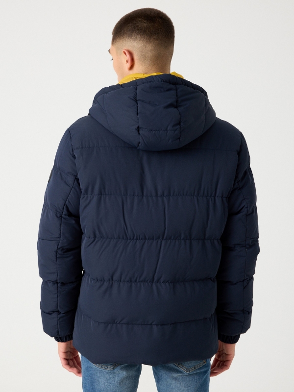 Contrast padded jacket navy middle back view