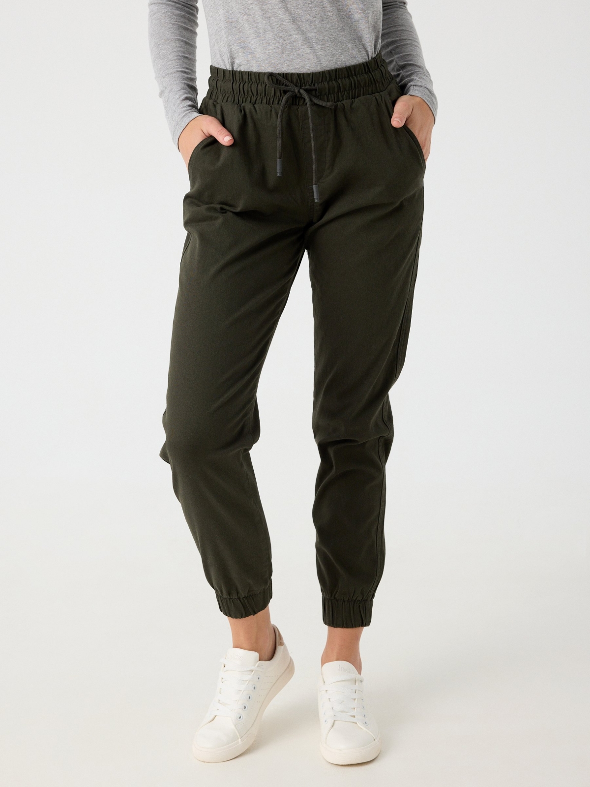 Twill joggers khaki middle front view