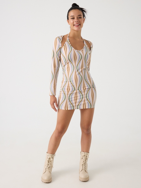 Psychedelia cut out dress sand front view