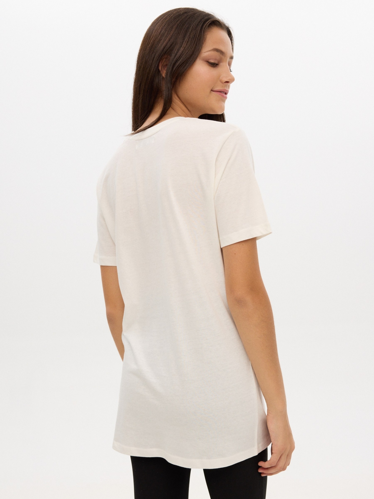 T-shirt de tamanho superior com estampado bege vista meia traseira