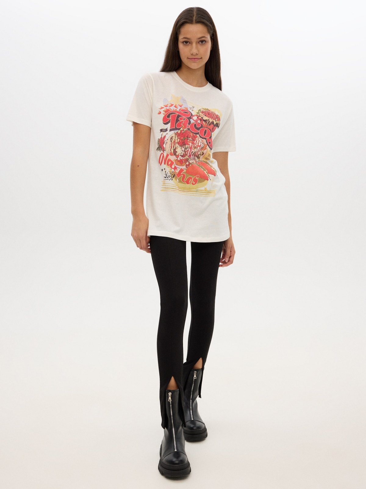 Oversize T-shirt with print beige front view