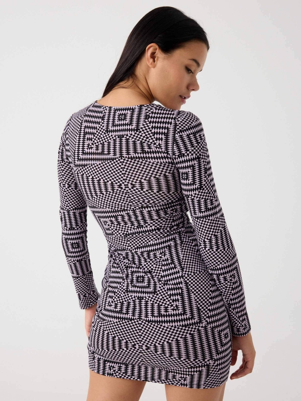 Optical print cut out dress lilac middle back view