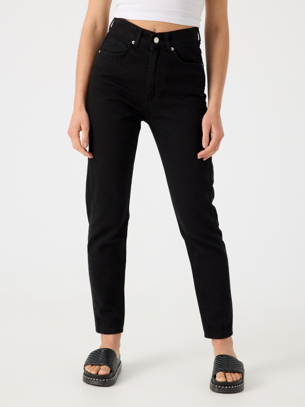Black mom jeans black middle front view