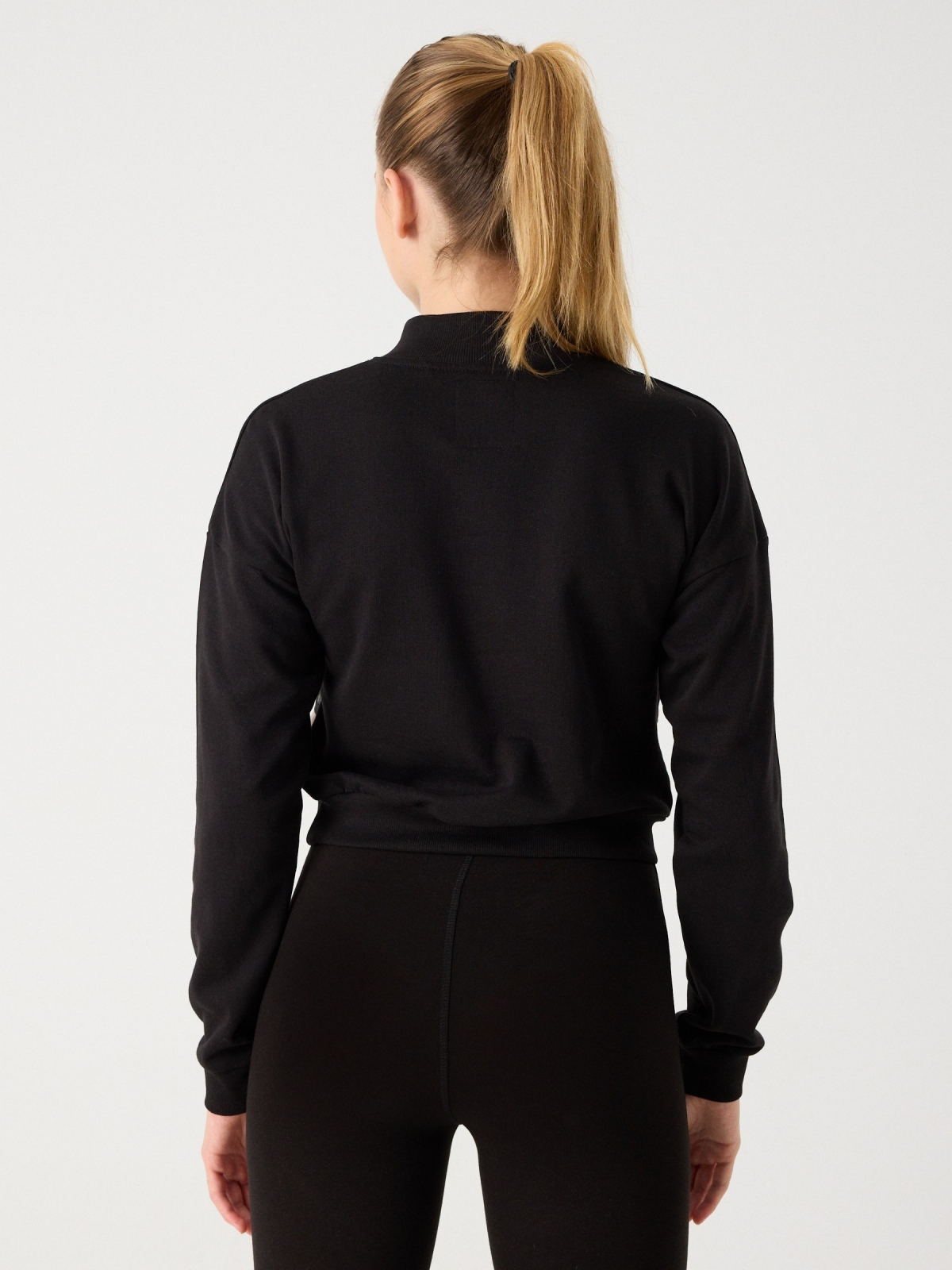Cropped sweatshirt with zip black middle back view
