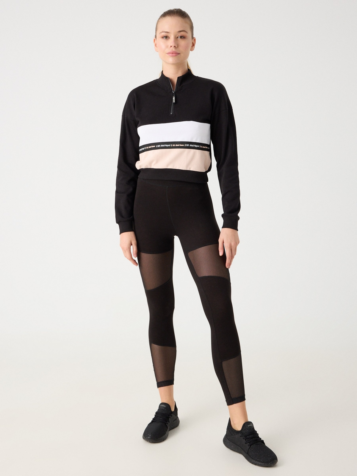 Cropped sweatshirt with zip black front view