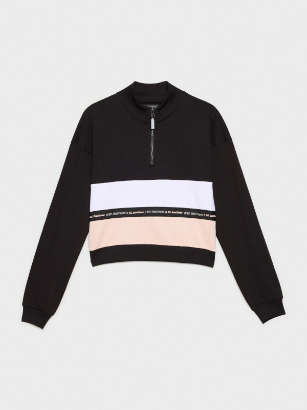  Sweatshirt cropped com fecho de correr preto