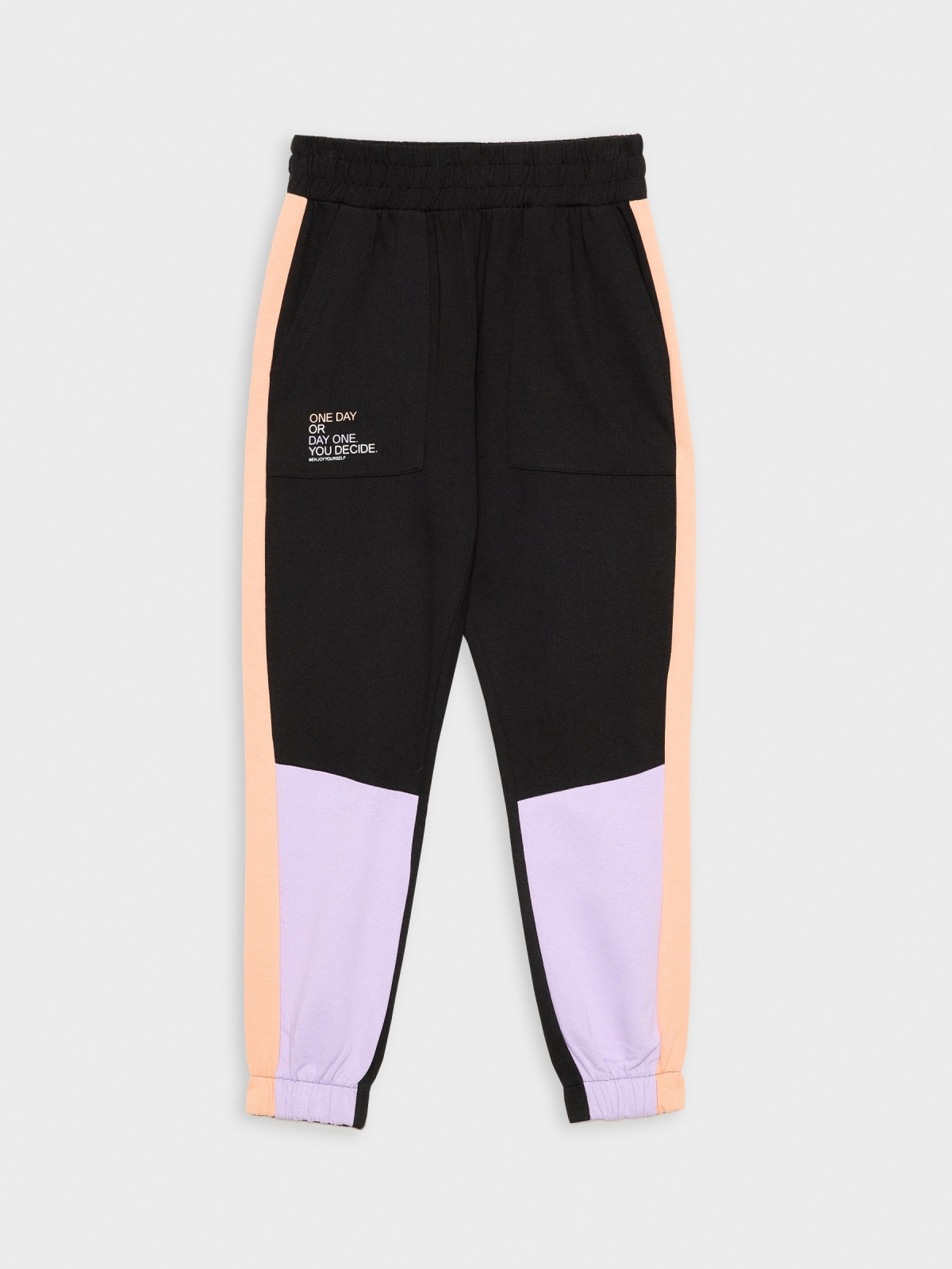  Pantalón jogger color block negro