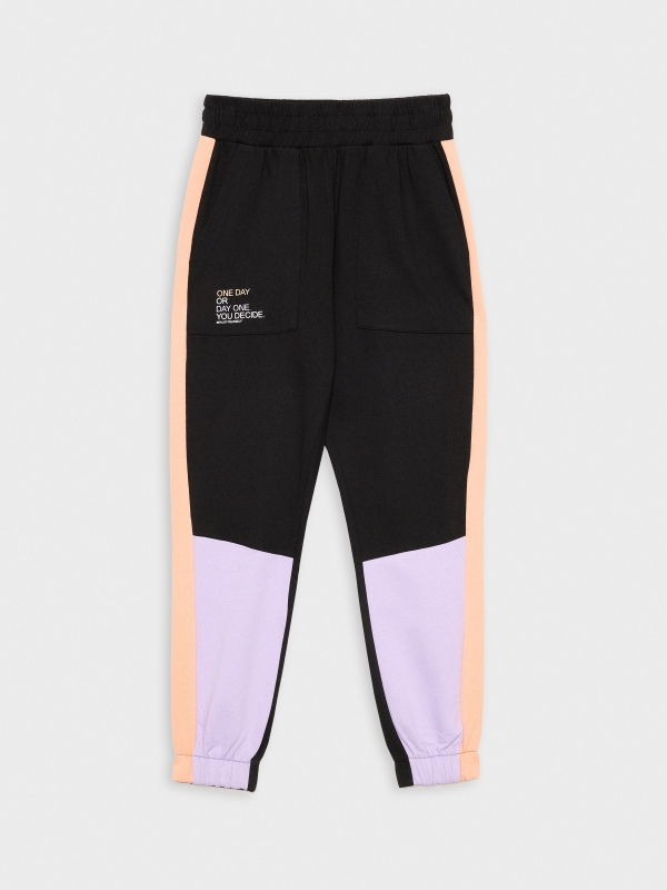  Pantalón jogger color block negro